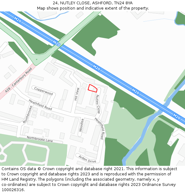 24, NUTLEY CLOSE, ASHFORD, TN24 8YA: Location map and indicative extent of plot