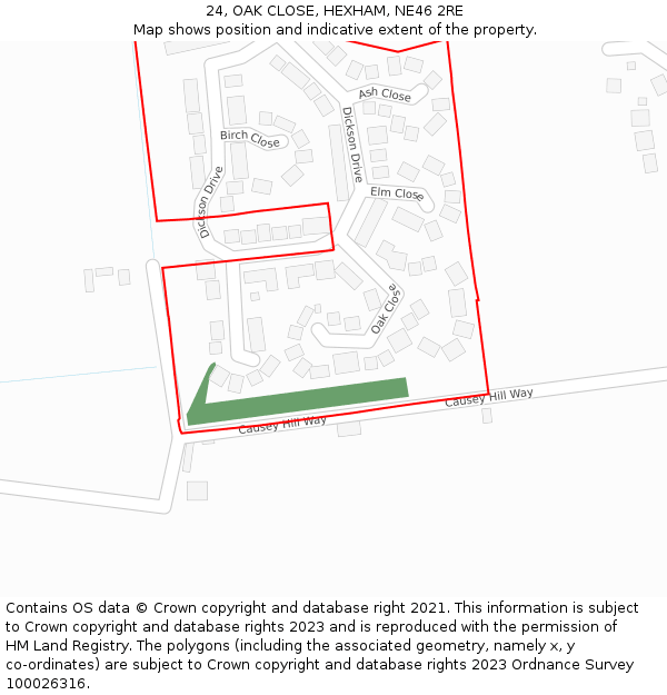 24, OAK CLOSE, HEXHAM, NE46 2RE: Location map and indicative extent of plot