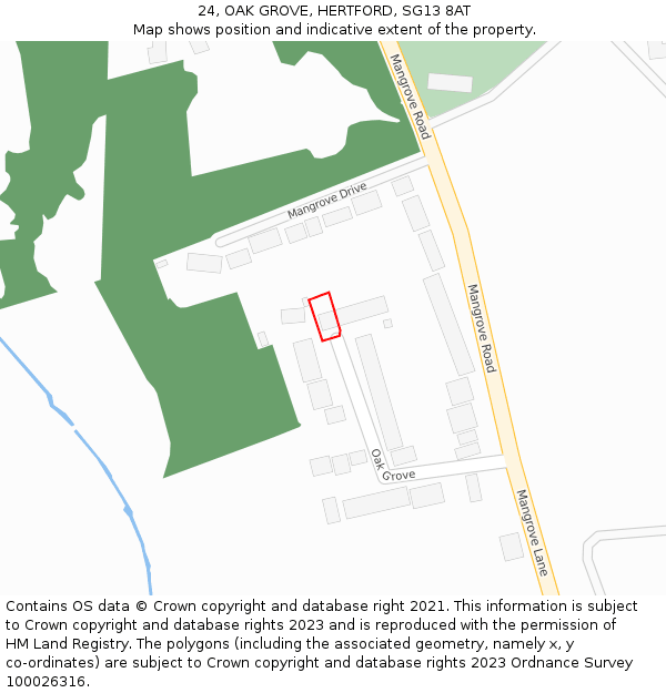 24, OAK GROVE, HERTFORD, SG13 8AT: Location map and indicative extent of plot