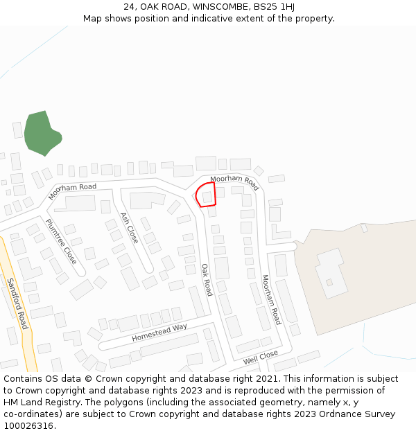 24, OAK ROAD, WINSCOMBE, BS25 1HJ: Location map and indicative extent of plot