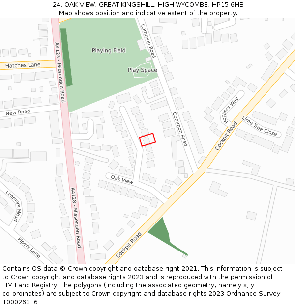 24, OAK VIEW, GREAT KINGSHILL, HIGH WYCOMBE, HP15 6HB: Location map and indicative extent of plot