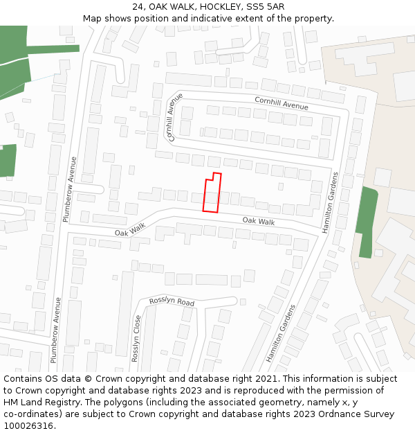 24, OAK WALK, HOCKLEY, SS5 5AR: Location map and indicative extent of plot