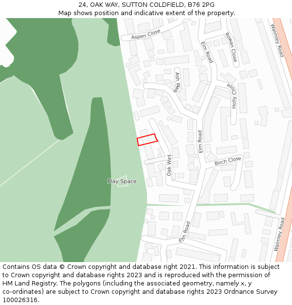 24, OAK WAY, SUTTON COLDFIELD, B76 2PG: Location map and indicative extent of plot