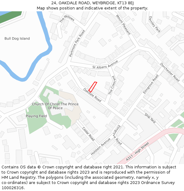 24, OAKDALE ROAD, WEYBRIDGE, KT13 8EJ: Location map and indicative extent of plot