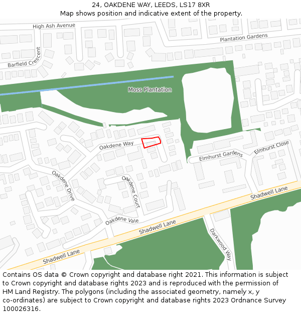 24, OAKDENE WAY, LEEDS, LS17 8XR: Location map and indicative extent of plot