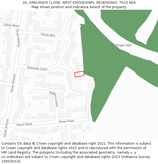 24, OAKLANDS CLOSE, WEST KINGSDOWN, SEVENOAKS, TN15 6EA: Location map and indicative extent of plot