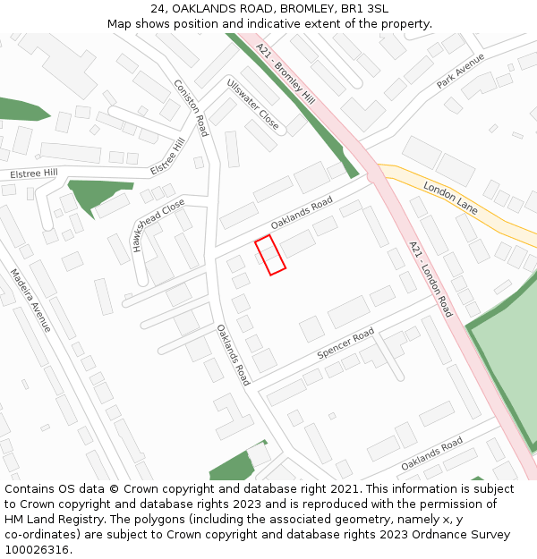 24, OAKLANDS ROAD, BROMLEY, BR1 3SL: Location map and indicative extent of plot