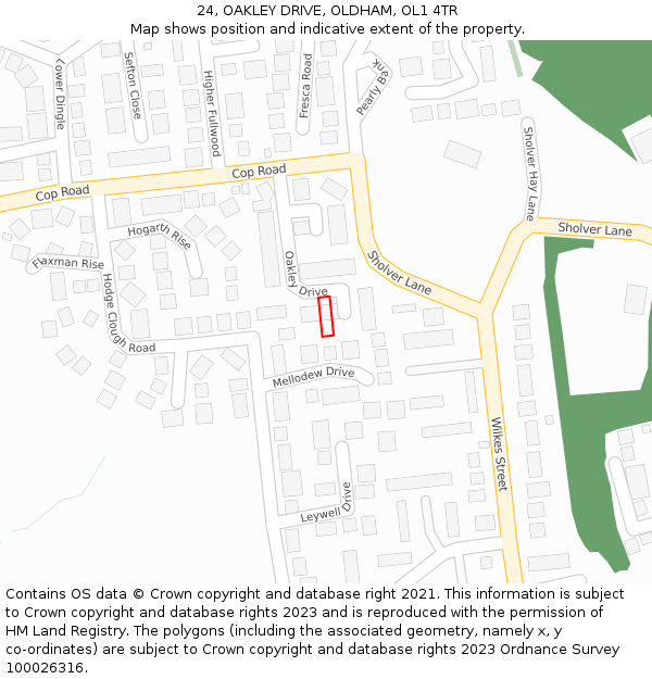 24, OAKLEY DRIVE, OLDHAM, OL1 4TR: Location map and indicative extent of plot