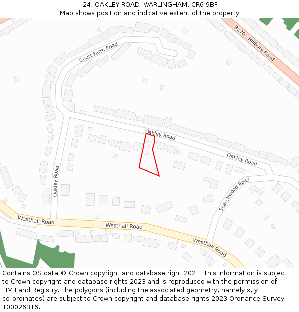 24, OAKLEY ROAD, WARLINGHAM, CR6 9BF: Location map and indicative extent of plot