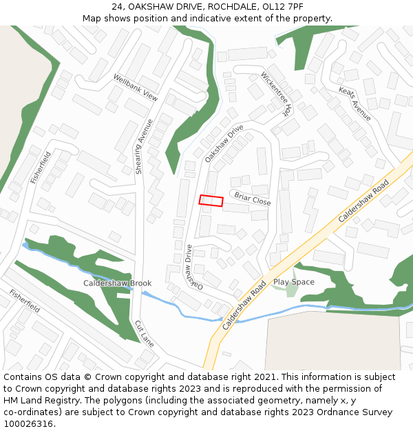 24, OAKSHAW DRIVE, ROCHDALE, OL12 7PF: Location map and indicative extent of plot