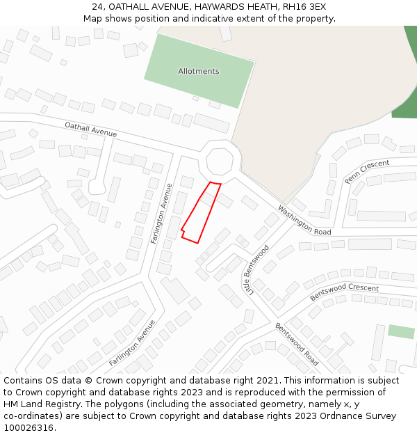 24, OATHALL AVENUE, HAYWARDS HEATH, RH16 3EX: Location map and indicative extent of plot