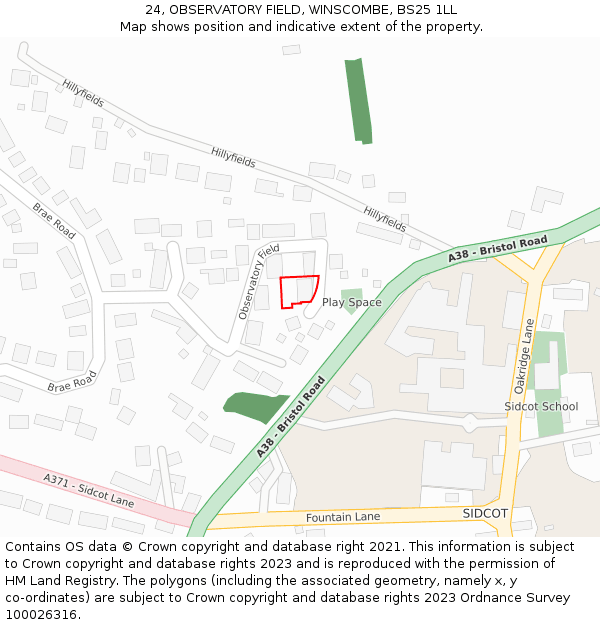 24, OBSERVATORY FIELD, WINSCOMBE, BS25 1LL: Location map and indicative extent of plot