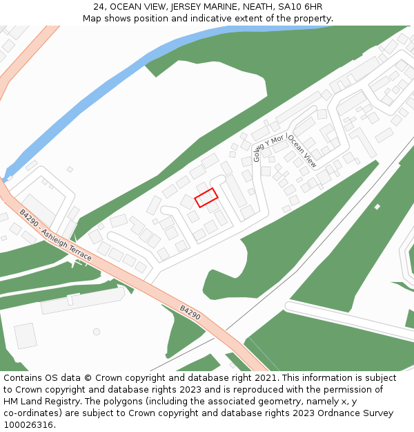24, OCEAN VIEW, JERSEY MARINE, NEATH, SA10 6HR: Location map and indicative extent of plot
