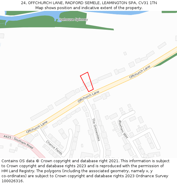 24, OFFCHURCH LANE, RADFORD SEMELE, LEAMINGTON SPA, CV31 1TN: Location map and indicative extent of plot