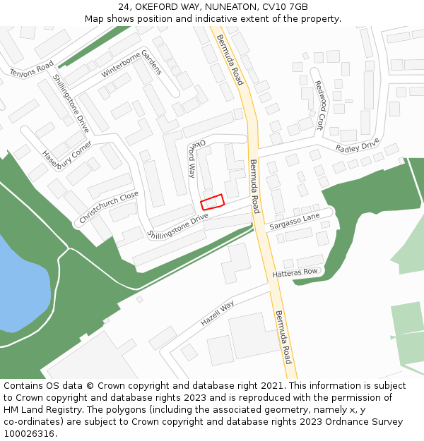 24, OKEFORD WAY, NUNEATON, CV10 7GB: Location map and indicative extent of plot