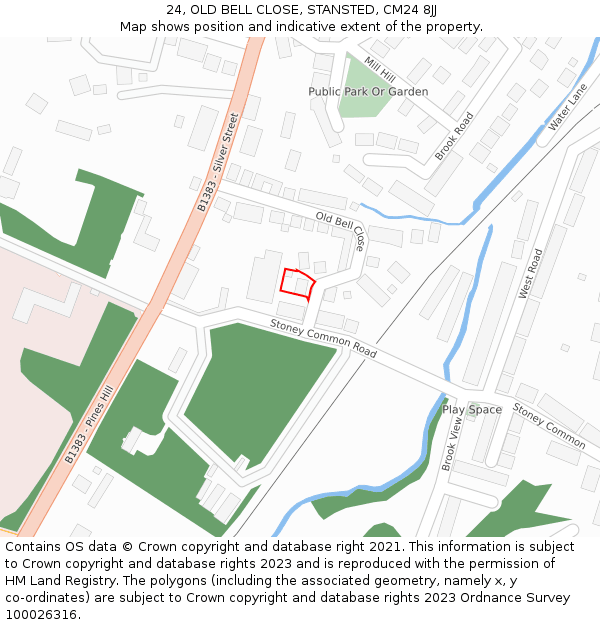 24, OLD BELL CLOSE, STANSTED, CM24 8JJ: Location map and indicative extent of plot