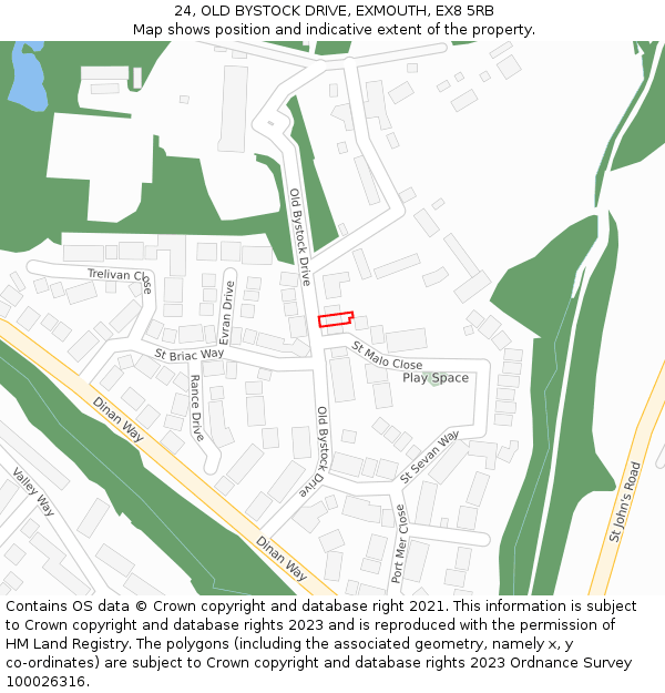 24, OLD BYSTOCK DRIVE, EXMOUTH, EX8 5RB: Location map and indicative extent of plot