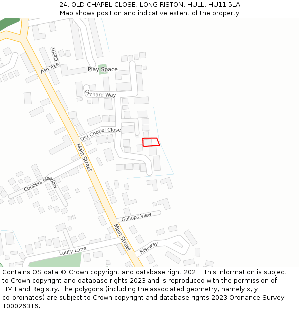 24, OLD CHAPEL CLOSE, LONG RISTON, HULL, HU11 5LA: Location map and indicative extent of plot