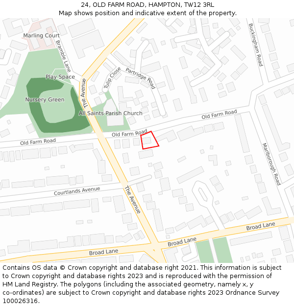 24, OLD FARM ROAD, HAMPTON, TW12 3RL: Location map and indicative extent of plot