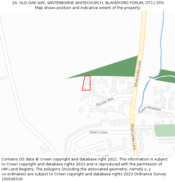 24, OLD OAK WAY, WINTERBORNE WHITECHURCH, BLANDFORD FORUM, DT11 0TN: Location map and indicative extent of plot