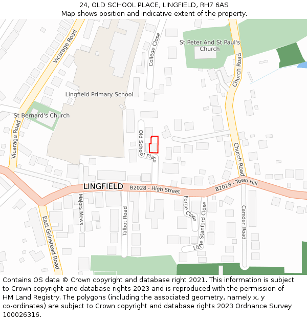 24, OLD SCHOOL PLACE, LINGFIELD, RH7 6AS: Location map and indicative extent of plot