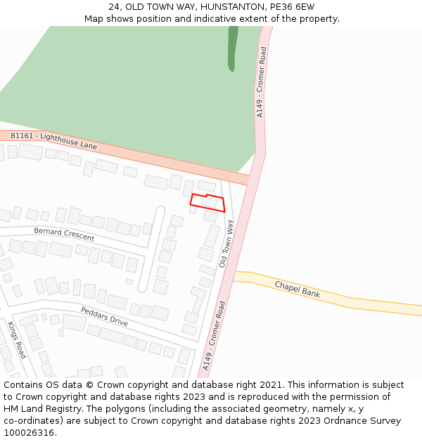 24, OLD TOWN WAY, HUNSTANTON, PE36 6EW: Location map and indicative extent of plot