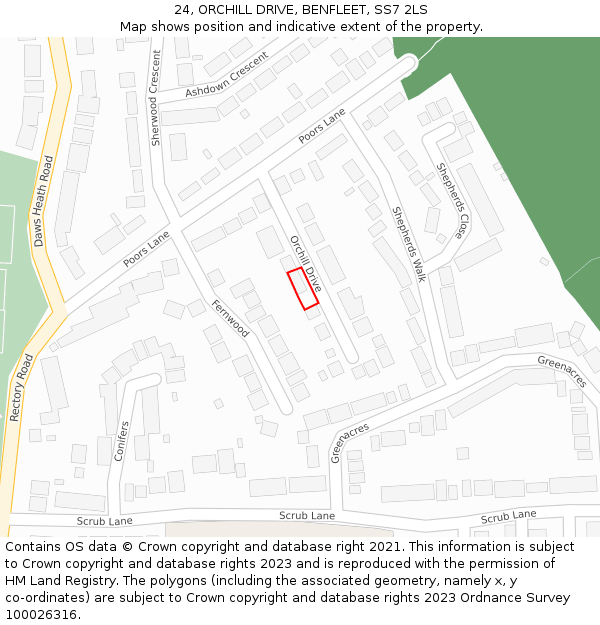 24, ORCHILL DRIVE, BENFLEET, SS7 2LS: Location map and indicative extent of plot