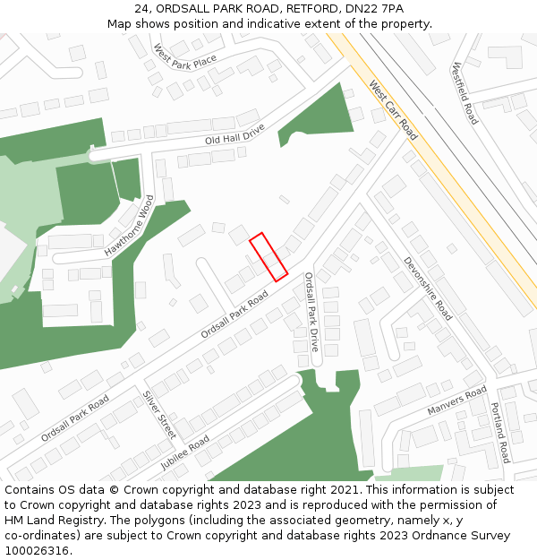 24, ORDSALL PARK ROAD, RETFORD, DN22 7PA: Location map and indicative extent of plot