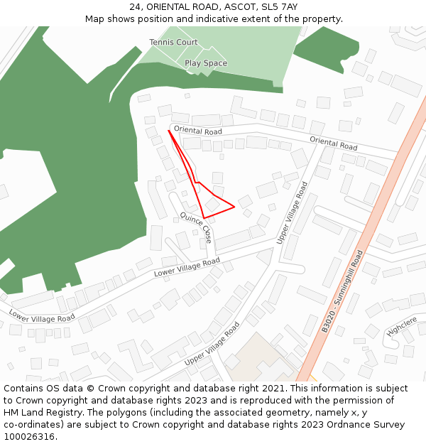 24, ORIENTAL ROAD, ASCOT, SL5 7AY: Location map and indicative extent of plot