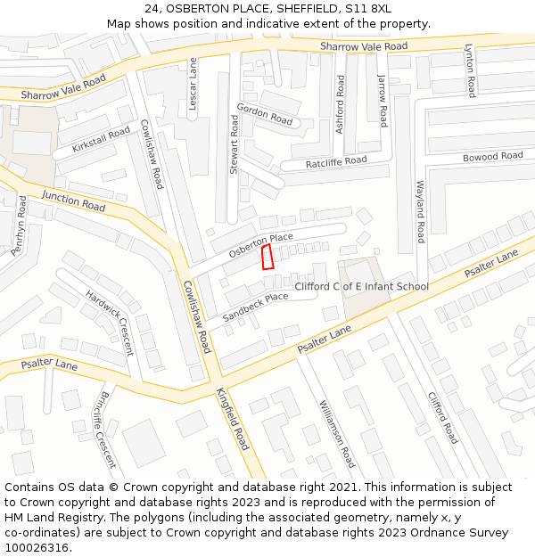 24, OSBERTON PLACE, SHEFFIELD, S11 8XL: Location map and indicative extent of plot