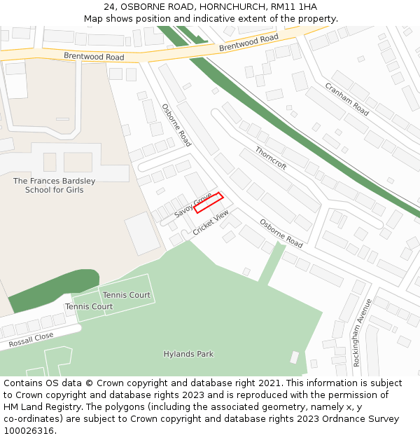 24, OSBORNE ROAD, HORNCHURCH, RM11 1HA: Location map and indicative extent of plot