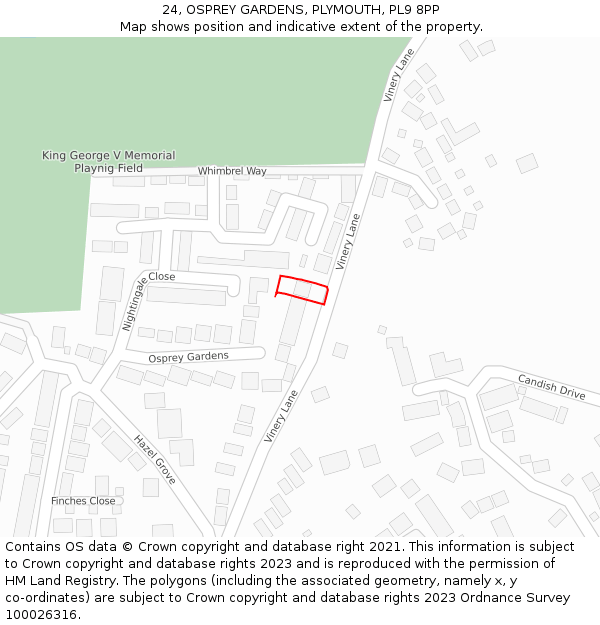 24, OSPREY GARDENS, PLYMOUTH, PL9 8PP: Location map and indicative extent of plot