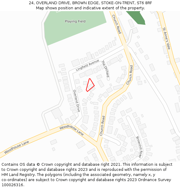 24, OVERLAND DRIVE, BROWN EDGE, STOKE-ON-TRENT, ST6 8RF: Location map and indicative extent of plot