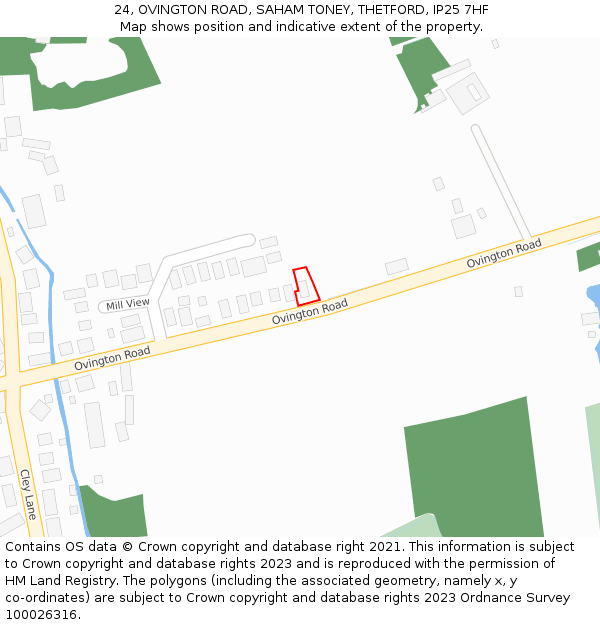 24, OVINGTON ROAD, SAHAM TONEY, THETFORD, IP25 7HF: Location map and indicative extent of plot