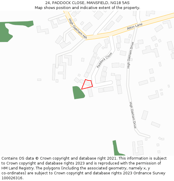 24, PADDOCK CLOSE, MANSFIELD, NG18 5AS: Location map and indicative extent of plot