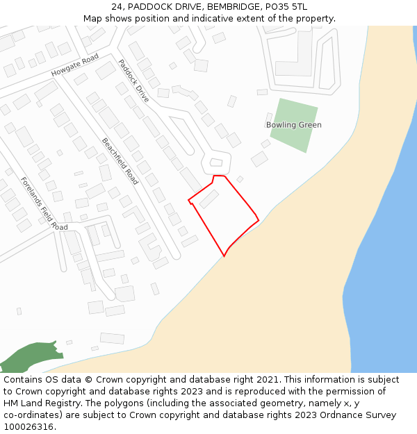 24, PADDOCK DRIVE, BEMBRIDGE, PO35 5TL: Location map and indicative extent of plot