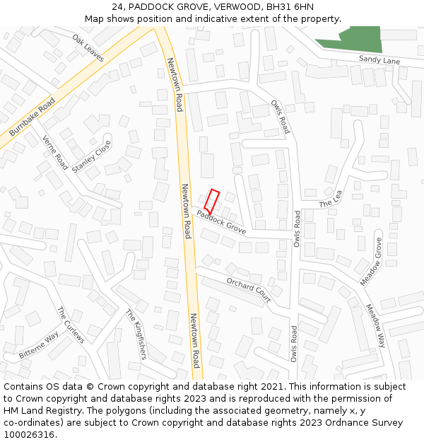 24, PADDOCK GROVE, VERWOOD, BH31 6HN: Location map and indicative extent of plot