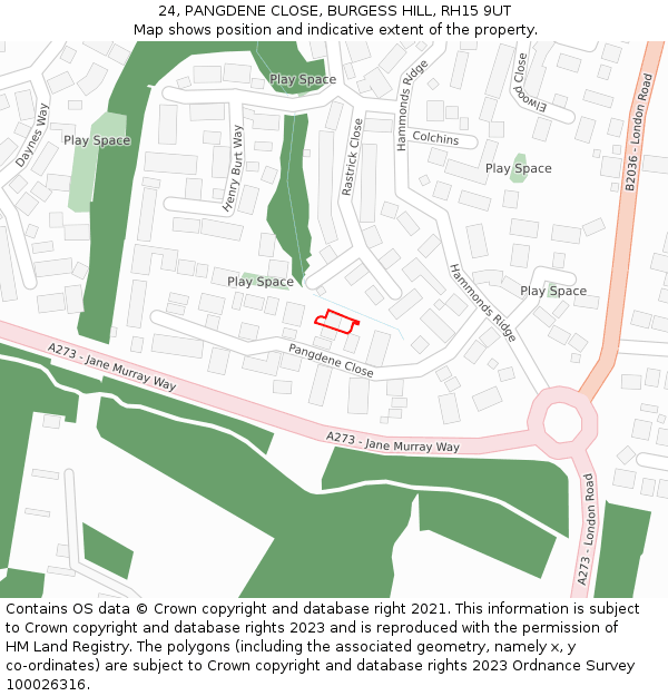 24, PANGDENE CLOSE, BURGESS HILL, RH15 9UT: Location map and indicative extent of plot