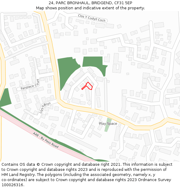 24, PARC BRONHAUL, BRIDGEND, CF31 5EP: Location map and indicative extent of plot