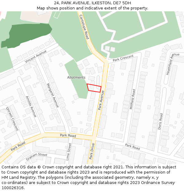 24, PARK AVENUE, ILKESTON, DE7 5DH: Location map and indicative extent of plot