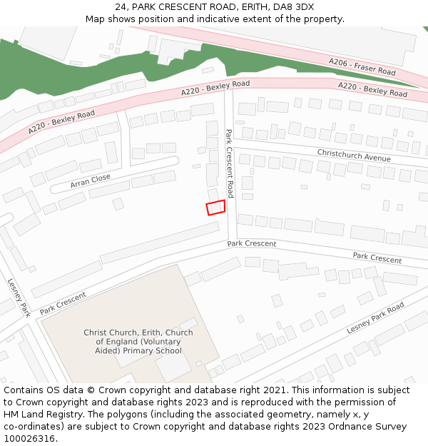 24, PARK CRESCENT ROAD, ERITH, DA8 3DX: Location map and indicative extent of plot