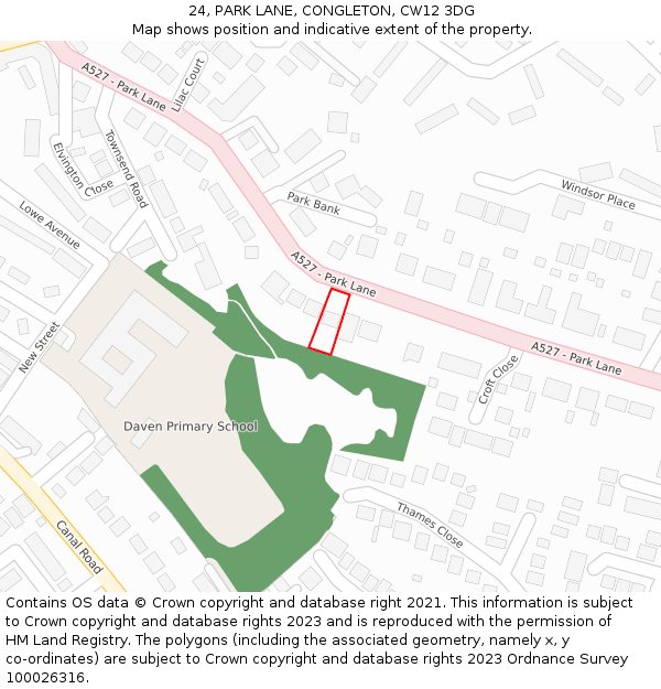 24, PARK LANE, CONGLETON, CW12 3DG: Location map and indicative extent of plot