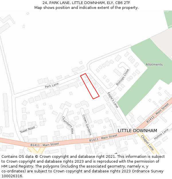 24, PARK LANE, LITTLE DOWNHAM, ELY, CB6 2TF: Location map and indicative extent of plot