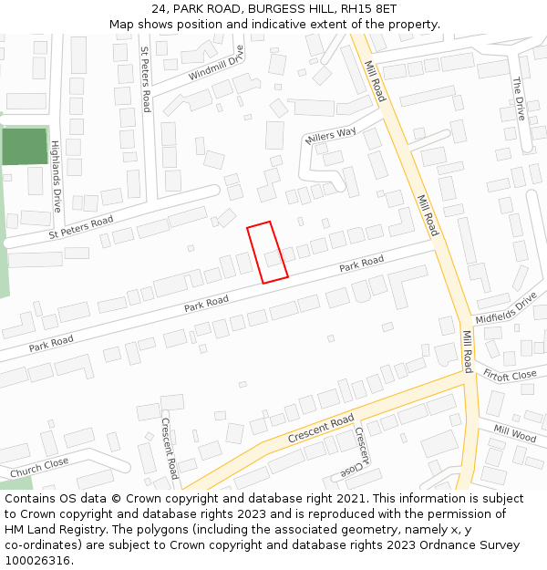 24, PARK ROAD, BURGESS HILL, RH15 8ET: Location map and indicative extent of plot