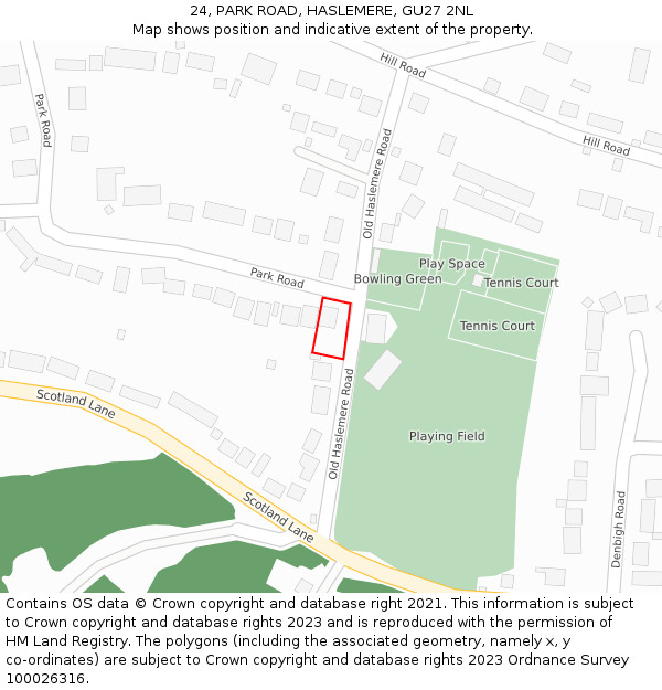 24, PARK ROAD, HASLEMERE, GU27 2NL: Location map and indicative extent of plot