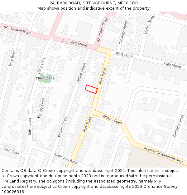 24, PARK ROAD, SITTINGBOURNE, ME10 1DR: Location map and indicative extent of plot