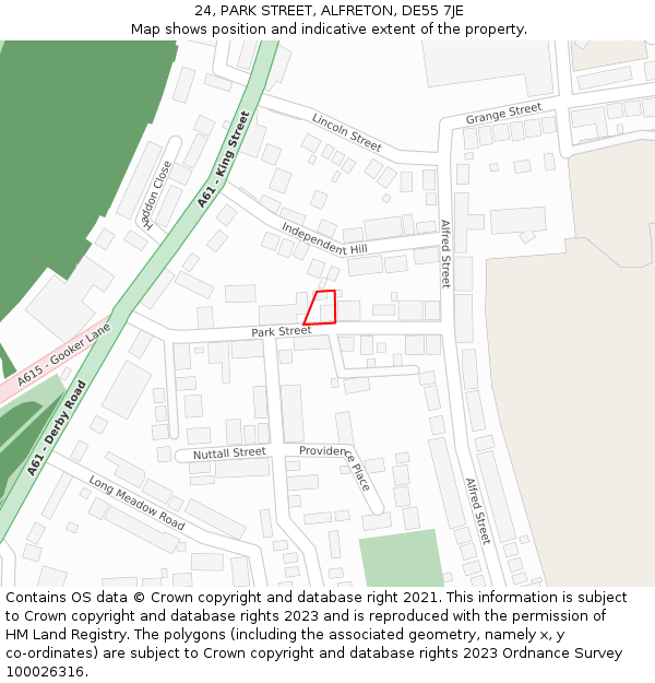 24, PARK STREET, ALFRETON, DE55 7JE: Location map and indicative extent of plot