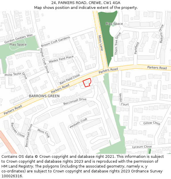 24, PARKERS ROAD, CREWE, CW1 4GA: Location map and indicative extent of plot