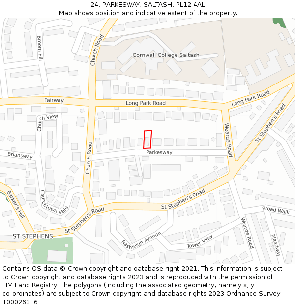 24, PARKESWAY, SALTASH, PL12 4AL: Location map and indicative extent of plot