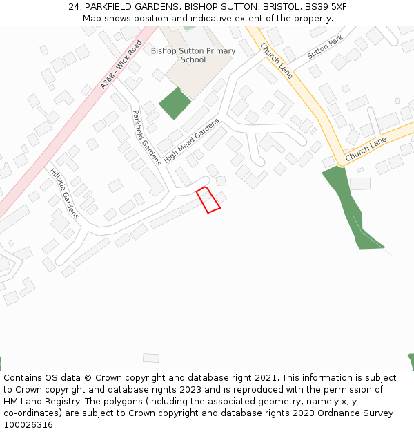 24, PARKFIELD GARDENS, BISHOP SUTTON, BRISTOL, BS39 5XF: Location map and indicative extent of plot